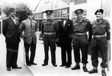 R Dorman (in D.J.), manager of Regal Cinema, New Road, North Walsham with military gentlemen promoting a film.