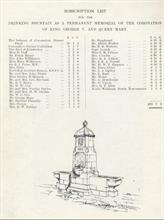 Subcription list and designer's sketch for Drinking Fountain.