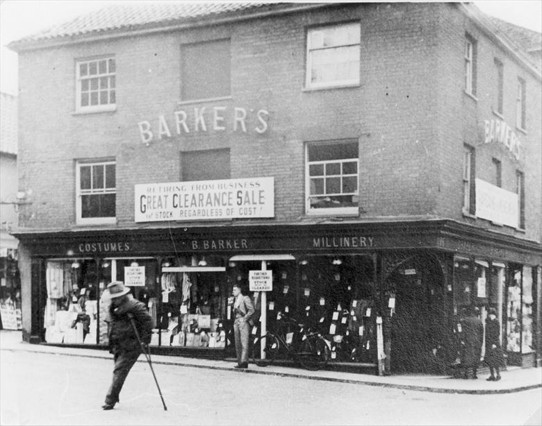 Photograph. Barkers Drapers, Waterloo House, Market Place, North Walsham, C1938 (North Walsham Archive).