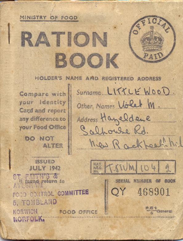 Photograph. Ration Book (North Walsham Archive).