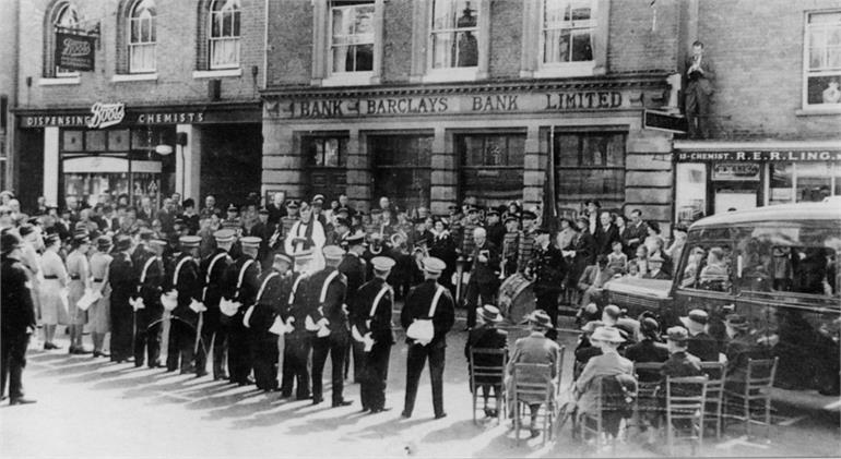 Photograph. St Johns Ambulance Brigade, North Walsham Market Place (North Walsham Archive).