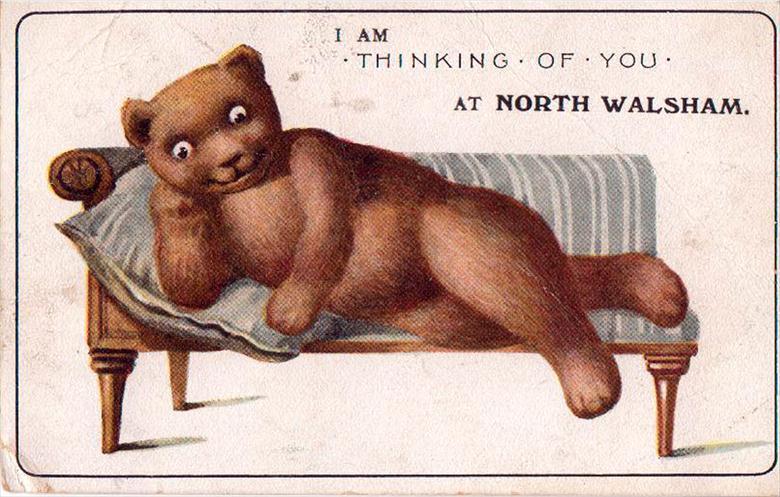 Photograph. Teddy Bear postcard from North Walsham (North Walsham Archive).