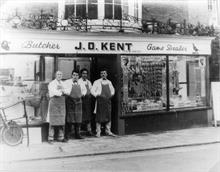 Kent's Butchers, Market Street, North Walsham. Andrew Kemp; David smith; Clive Bird; Denis Woodhouse.