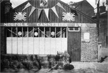 Norfolk Canneries Ltd., Park Hall, New road, North Walsham. Decorated to celebrate the 1937 Coronation of King George VI and Queen Elizabeth.