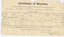 Record of Baptism in Methodist Church Grammar School Road, North Walsham. Notice the word Primitive has been crossed out after the amalgamation of the Primitive Methodists with the Wesleyans.