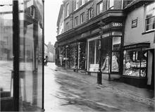 A view up Kings Arms Street from Market Street in North Walsham.