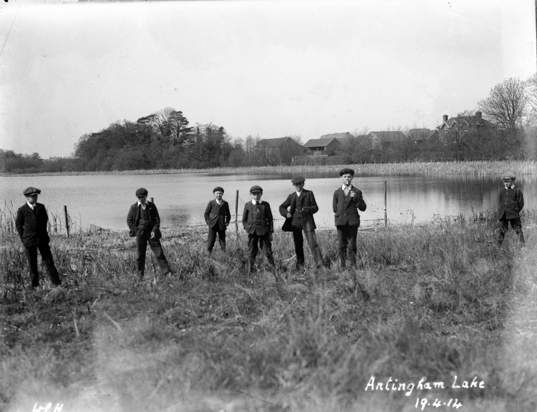 Photograph. Youths at Antingham Lake. (North Walsham Archive).