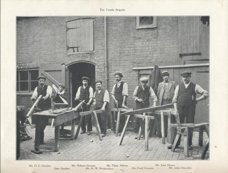 Photograph. The Carpenters prepare for the Coronation Dinner 1911 (North Walsham Archive).