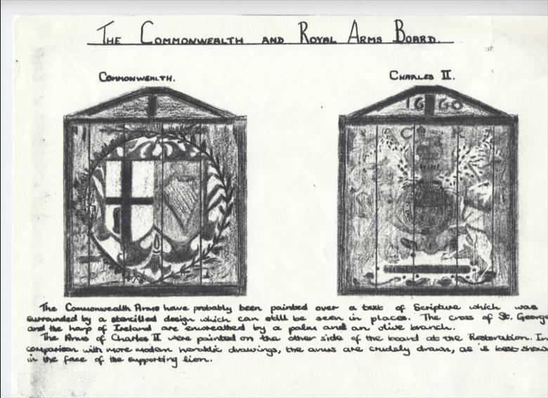 Photograph. The Commonwealth and Royal Arms Board in the Parish Church North Walsham. (North Walsham Archive).