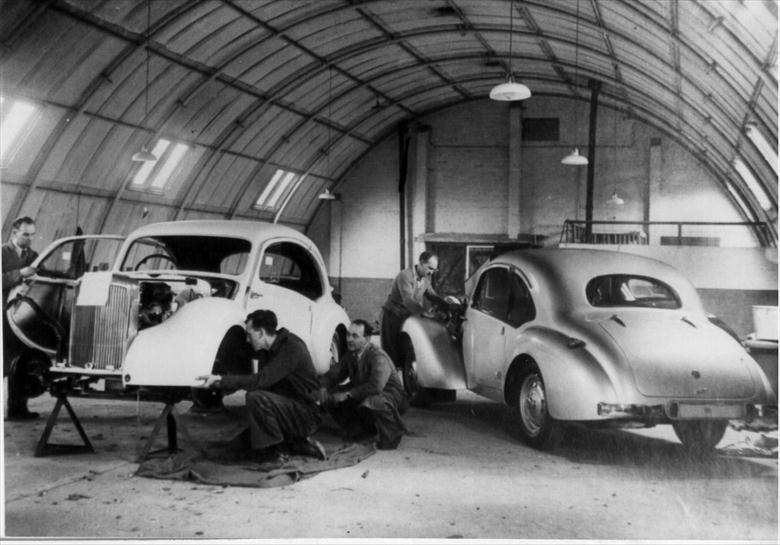 Photograph. Duncan Industries (Engineering) Ltd. Park Hall, New road, North Walsham. Duncan Alvis assembly at Swannington airfield (North Walsham Archive).