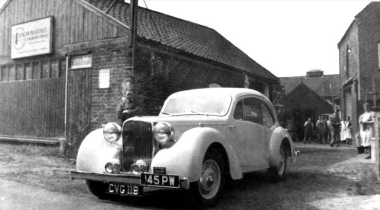 Duncan Industries (Engineers) Ltd. Park Hall, New Road, North Walsham. The first Duncan-Alvis leaves on its road test. (North Walsham Archive) Photograph. Duncan Industries (Engineers) Ltd. Park Hall, New Road, North Walsham. The first Duncan-Alvis leaves on its road test. (North Walsham Archive).