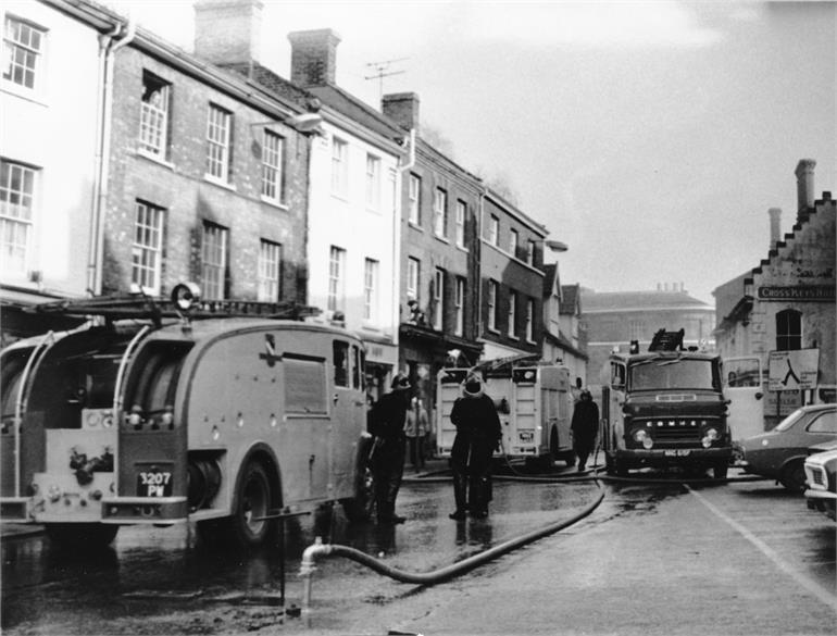 Photograph. Fire at F. Randell Ltd. 9th February 1976. (North Walsham Archive).