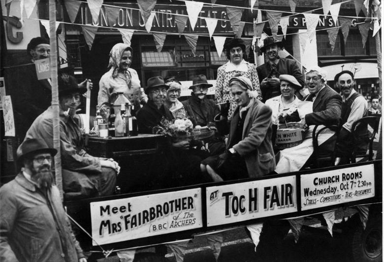 Photograph. Float in North Walsham Market Place to publicise theToc H Fair. (North Walsham Archive).