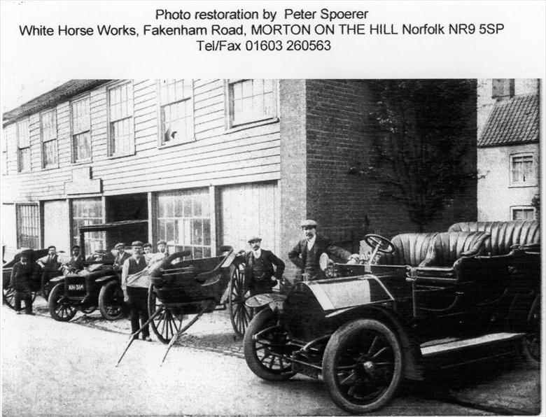 Photograph. Frank Mann's Garage, Vicarage Street, North Walsham. (North Walsham Archive).