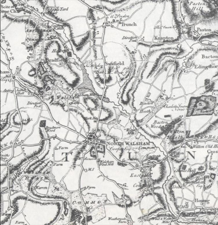 Photograph. North Walsham Area from Faden's Map of Norfolk (1797) (North Walsham Archive).