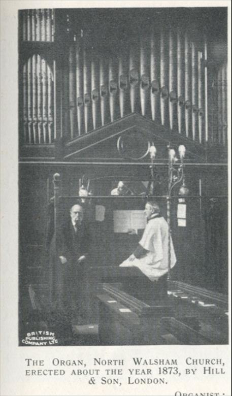 Photograph. Old organ erected 1873 by Hill and Son London (North Walsham Archive).