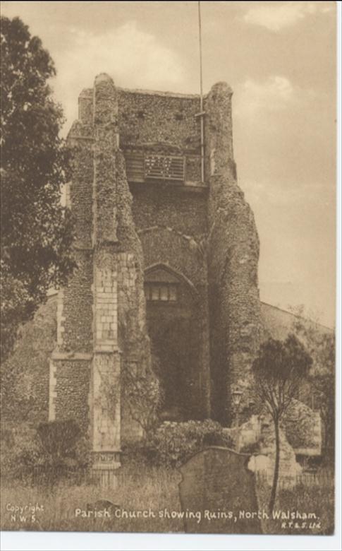 Parish church of North Walsham, showing the ruined tower.