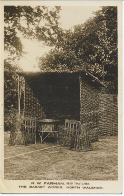 Photograph. Postcard from R.W. Farman, reed thatcher (North Walsham Archive).