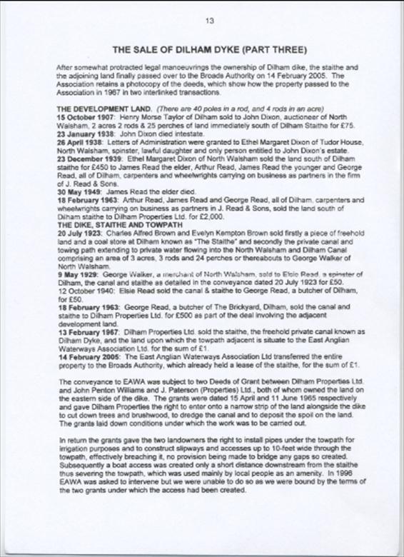 Photograph. Property Transactions for Dilham Dyke from 1907 to 2005 (North Walsham Archive).