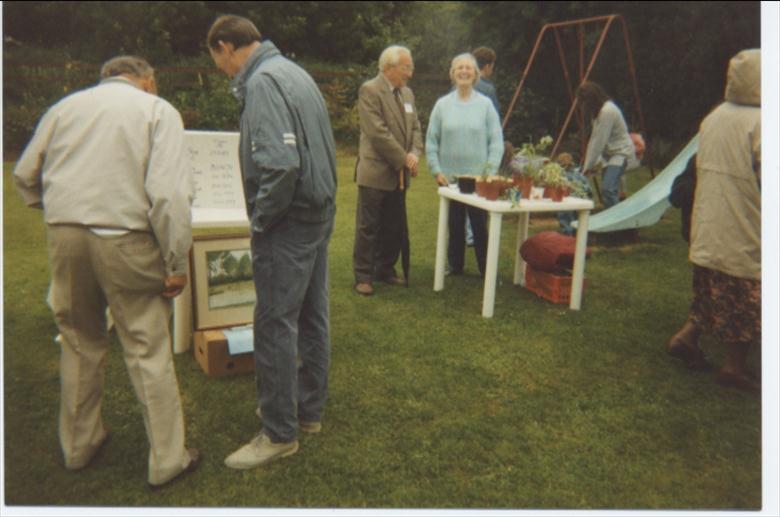 Photograph. Raising money for the developement of North Walsham Bluebell Pond. (North Walsham Archive).