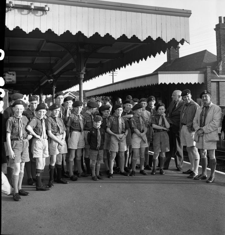 Photograph. Scouts at North Walsham Main Station (North Walsham Archive).