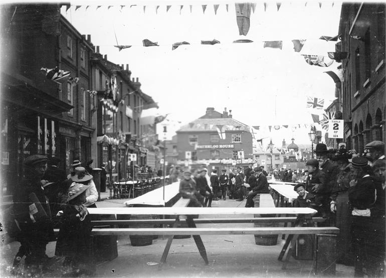 Photograph. Setting up for the King George V Coronation celebrations 1911. (North Walsham Archive).