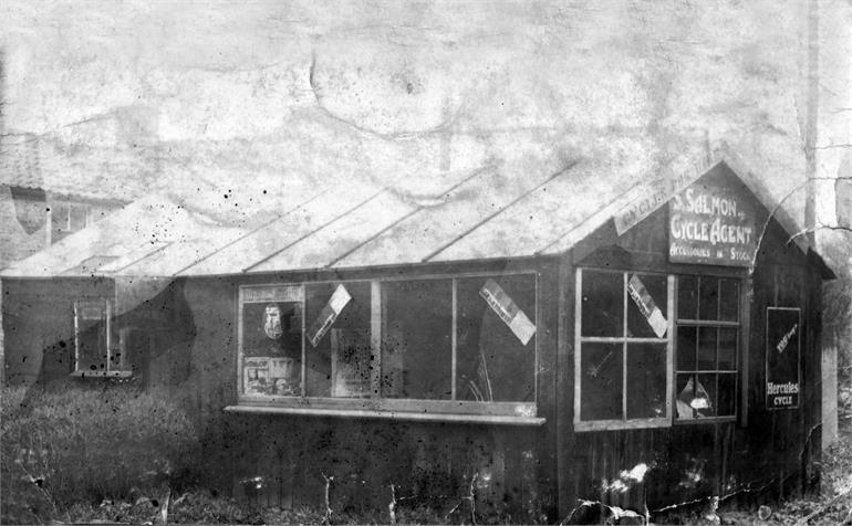 Photograph. Sid Salmon's second Cycle shop down Cats Pit Lane (North Walsham Archive).