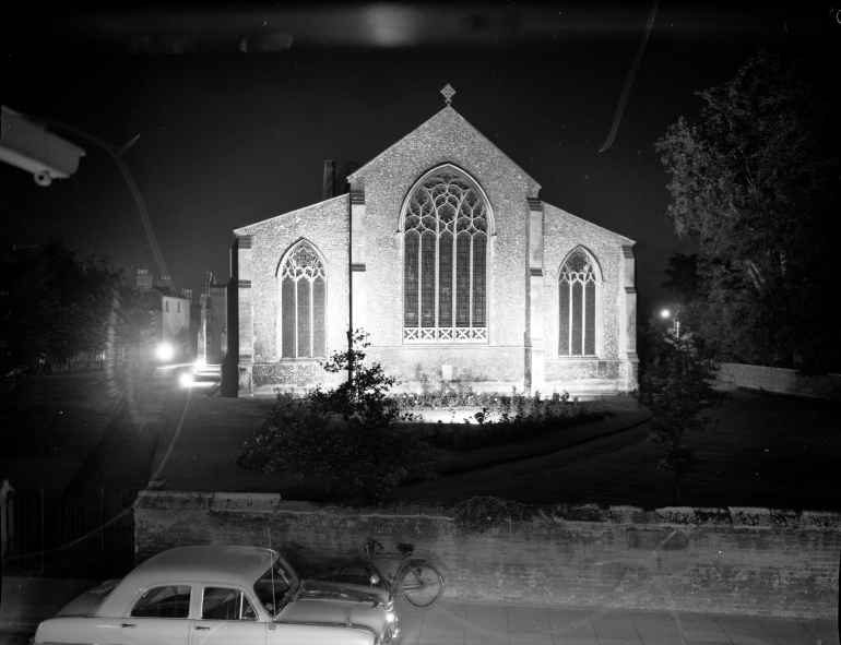 Photograph. St Nicholas Church viewed from Church Street 1960s (North Walsham Archive).