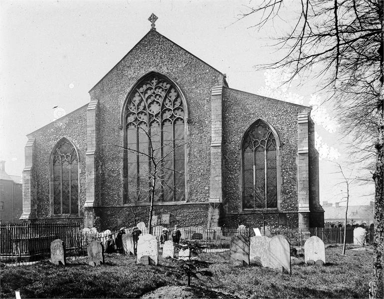 Photograph. St Nicholas' Church in early 1900s viewed from the east. (North Walsham Archive).