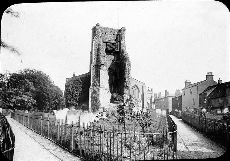 Photograph. St Nicholas' Church in early 1900s viewed from the west. (North Walsham Archive).