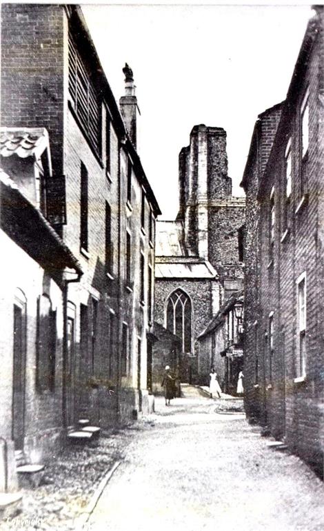 Photograph. St Nicholas' Church from North Street (North Walsham Archive).