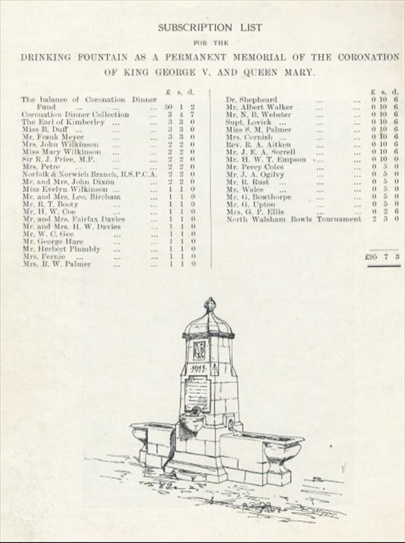 Photograph. Subcription list and designer's sketch for Drinking Fountain. (North Walsham Archive).
