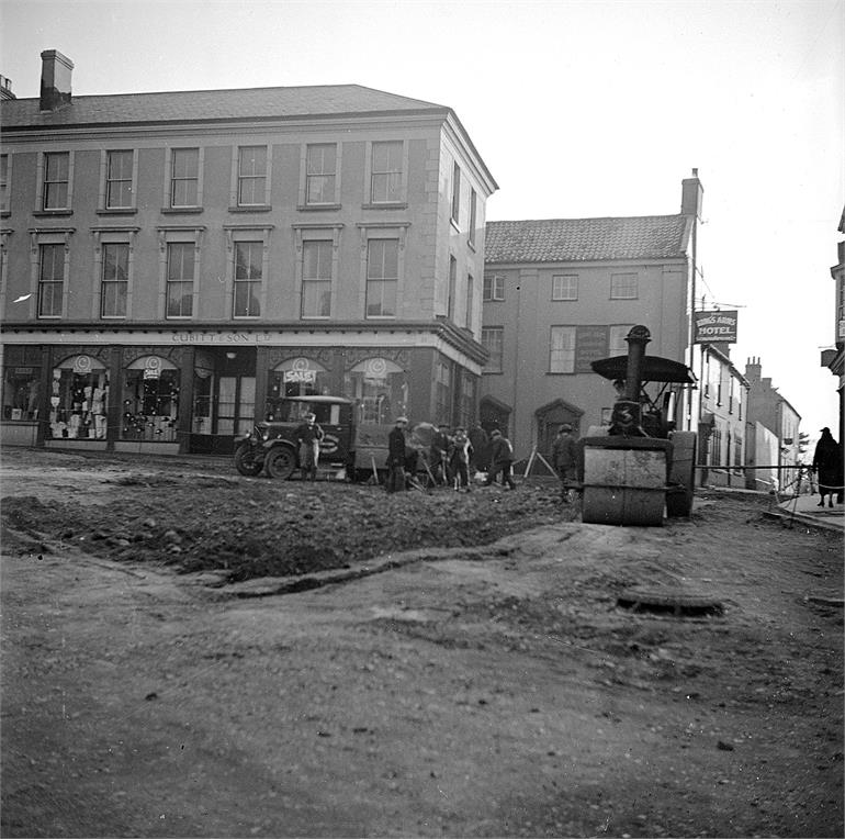 Photograph. Surfacing the Market Place, North Walsham. (North Walsham Archive).