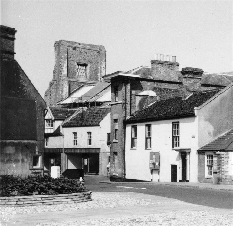 Photograph. Top of North Walsham Market Place and Church Street c1960. (North Walsham Archive).