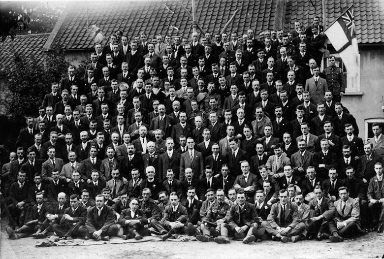 Photograph. WWI ex Servicemen's Dinner, North Walsham. The photo was taken in "Palmer's Yard", Vicarage Street. (North Walsham Archive).