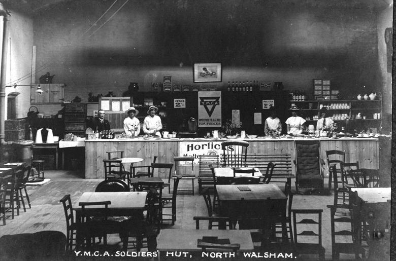 Photograph. YMCA "Soldiers' Hut", in Church Rooms, Vicarage Street, North Walsham, during WW1. (North Walsham Archive).